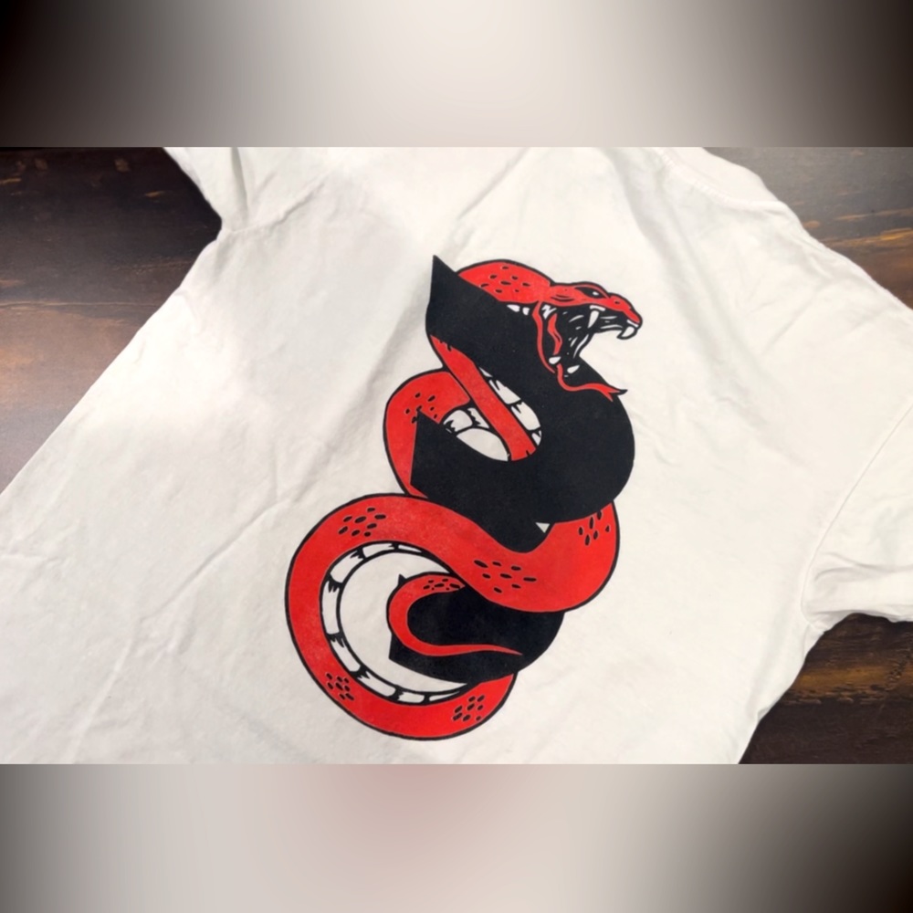White Short Sleeve Tee with Red & Black Snake Graphic